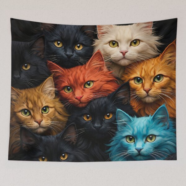 Item preview, Colorful Cat Family Portrait Print – Whimsical Multicolor Feline Wall Art designed and sold by Kaleidoscope Print.