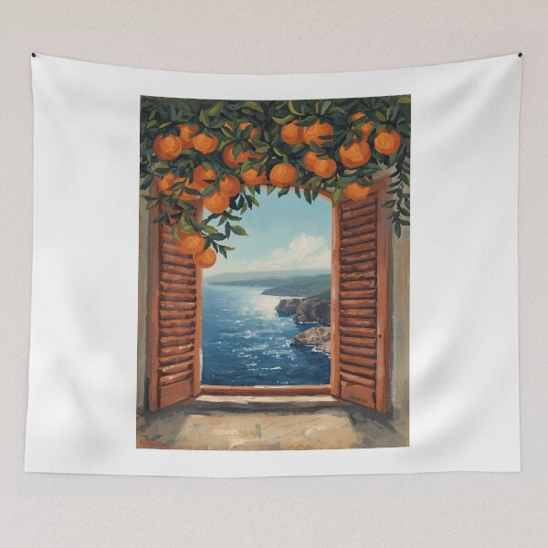 Item preview, Orange Tree Coast View Poster - Scenic Window View designed and sold by FestivityFinds.