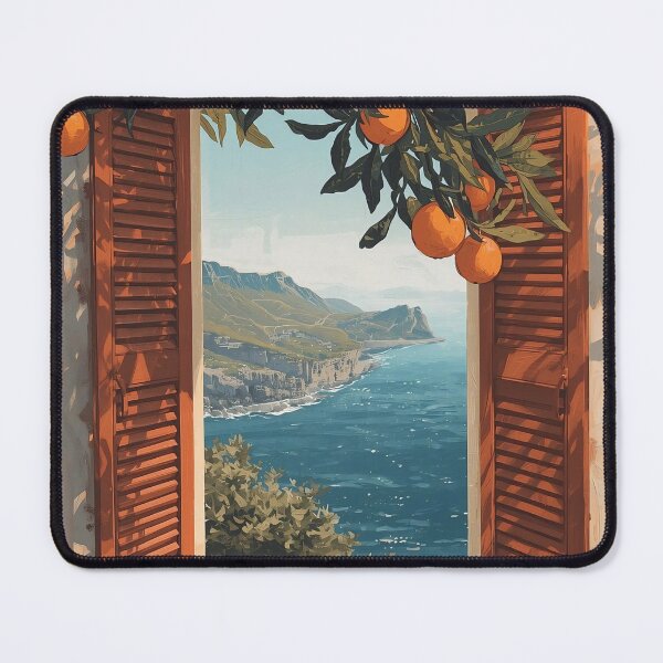 Item preview, Orange Tree Coast View Greeting Card - Scenic Window Design designed and sold by FestivityFinds.