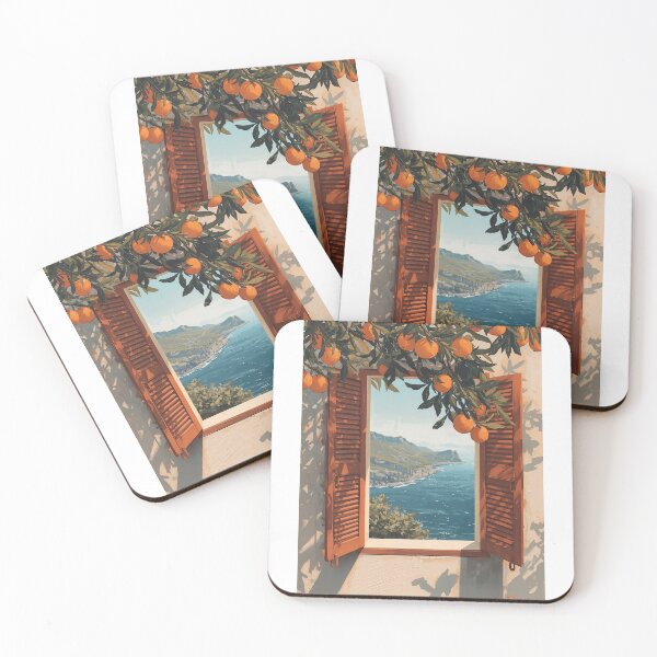 Item preview, Orange Tree Coast View Greeting Card - Scenic Window Design designed and sold by FestivityFinds.
