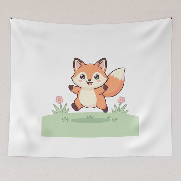 Item preview, Playful Kawaii Fox Jumping in the Grass designed and sold by RonBear-Designs.