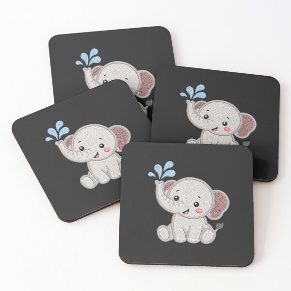 Item preview, Cute Baby Elephant Spraying Water | Kawaii Minimal Embroidery Style designed and sold by ColorSplash123.