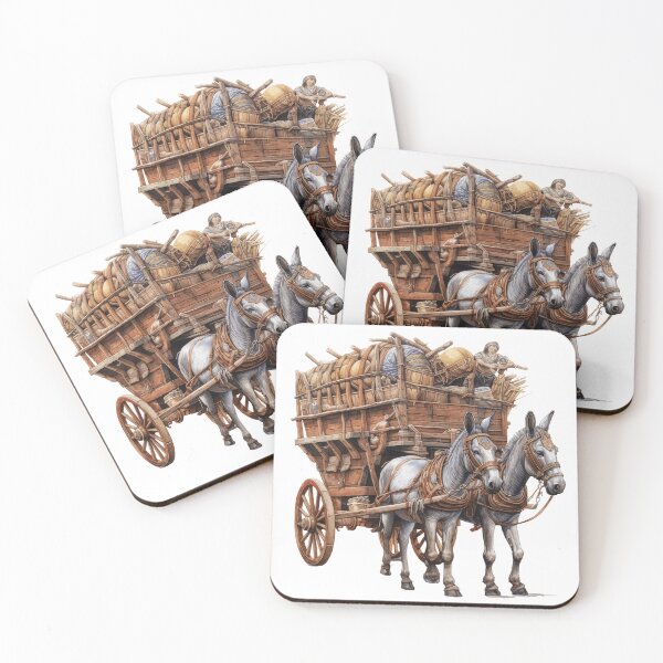 Item preview, Vintage Mule Drawn Supply Wagon Historical Pioneer Illustration designed and sold by LunaPixelStudio.
