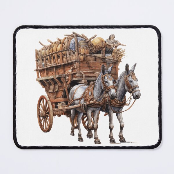 Item preview, Vintage Mule Drawn Supply Wagon Historical Pioneer Illustration designed and sold by LunaPixelStudio.
