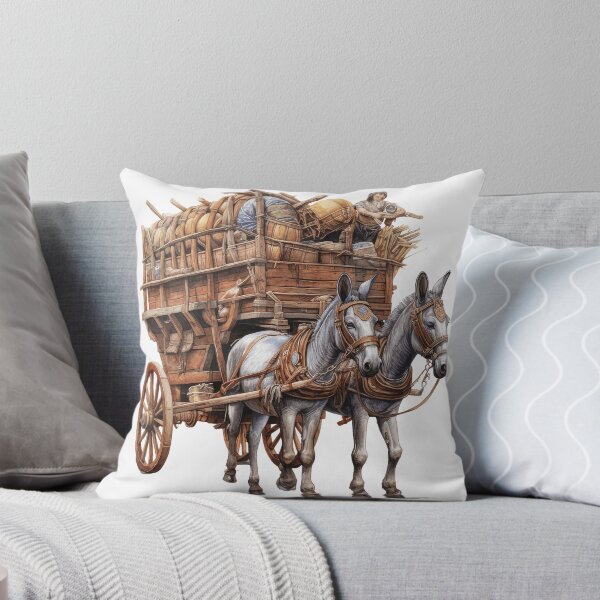 Item preview, Vintage Mule Drawn Supply Wagon Historical Pioneer Illustration designed and sold by LunaPixelStudio.