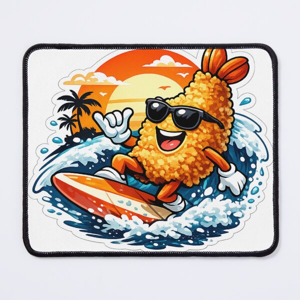 Item preview, Surfing Shrimp Vibes – Cool Beach Cartoon Sticker designed and sold by prashant-sahu.