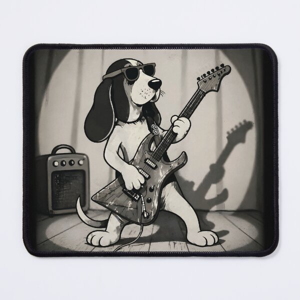 Item preview, Cool Basset Hound Rockstar Playing Guitar Retro Art designed and sold by RamyGallery.