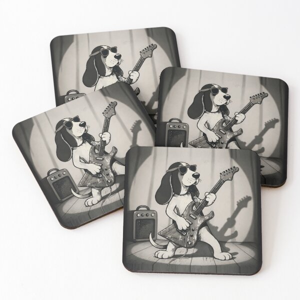 Item preview, Cool Basset Hound Rockstar Playing Guitar Retro Art designed and sold by RamyGallery.