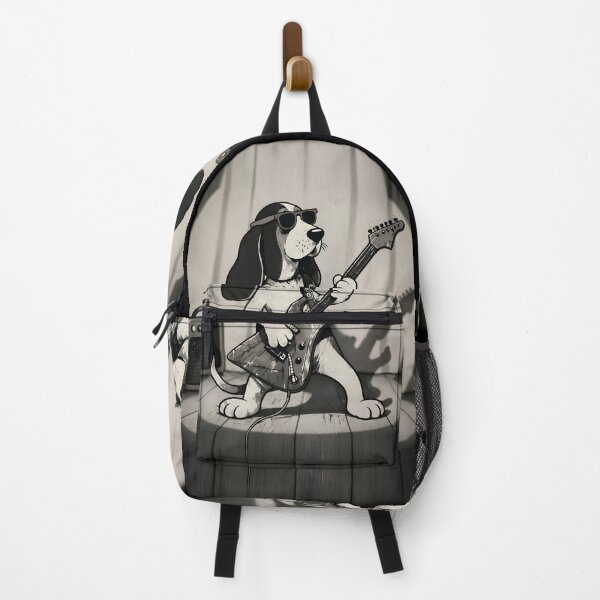 Item preview, Cool Basset Hound Rockstar Playing Guitar Retro Art designed and sold by RamyGallery.