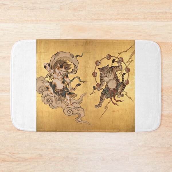Item preview, Cat Fujin and Raijin — Wind and Thunder Gods on Gold Screen | Japanese Ukiyo-e Cat Art designed and sold by Ukiyo Neko Hyakkei - Cats of the Floating World-.
