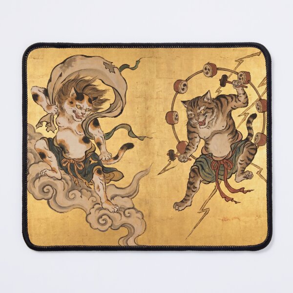 Item preview, Cat Fujin and Raijin — Wind and Thunder Gods on Gold Screen | Japanese Ukiyo-e Cat Art designed and sold by Ukiyo Neko Hyakkei - Cats of the Floating World-.