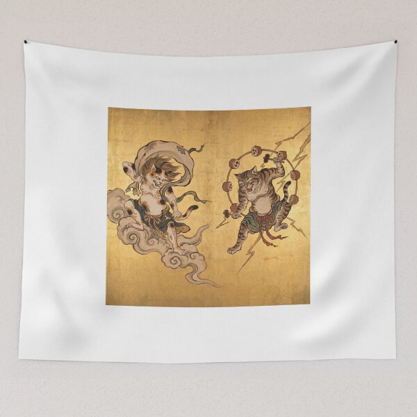 Item preview, Cat Fujin and Raijin — Wind and Thunder Gods on Gold Screen | Japanese Ukiyo-e Cat Art designed and sold by Ukiyo Neko Hyakkei - Cats of the Floating World-.