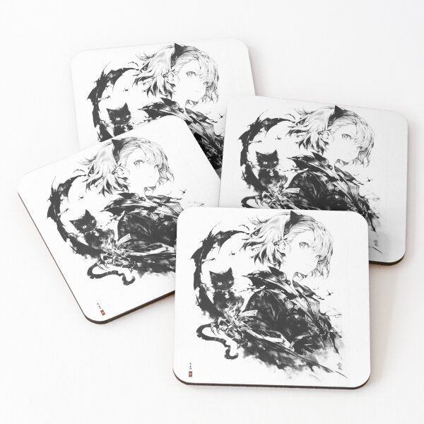 Item preview, Dark Anime Aesthetic – Black Cat Ink Illustration designed and sold by EchoWave11.