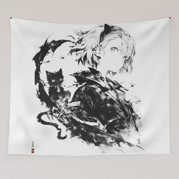 Item preview, Dark Anime Aesthetic – Black Cat Ink Illustration designed and sold by EchoWave11.