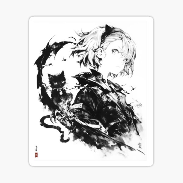 Item preview, Dark Anime Aesthetic – Black Cat Ink Illustration designed and sold by EchoWave11.