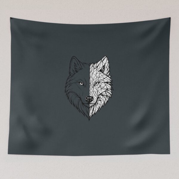 Item preview, Geometric Spirit Wolf Minimalist Dual Nature Line Art designed and sold by tineldesign.