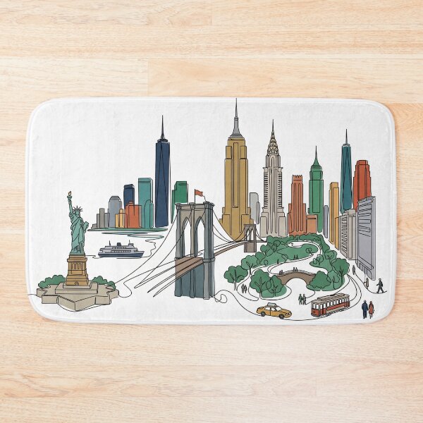 Item preview, New York Skyline Line Art Statue Liberty Bridge Scene designed and sold by PixorStudio.