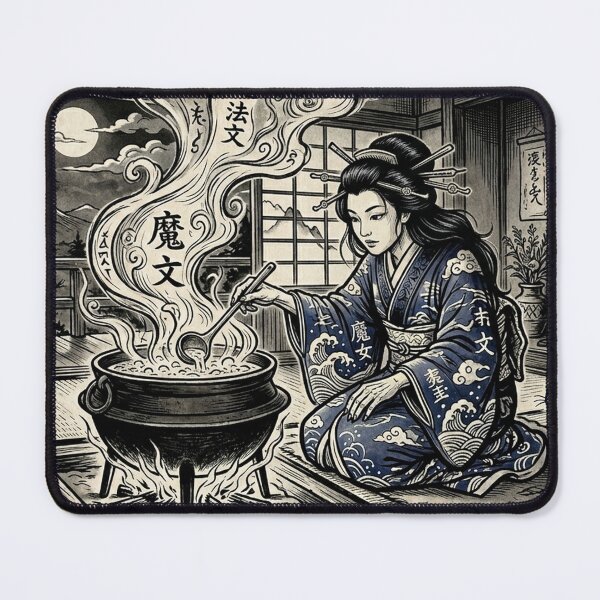 Item preview, Moonlight Spell: Young Witch and Cat - Ukiyo-e Style designed and sold by FatalMiaoooo.