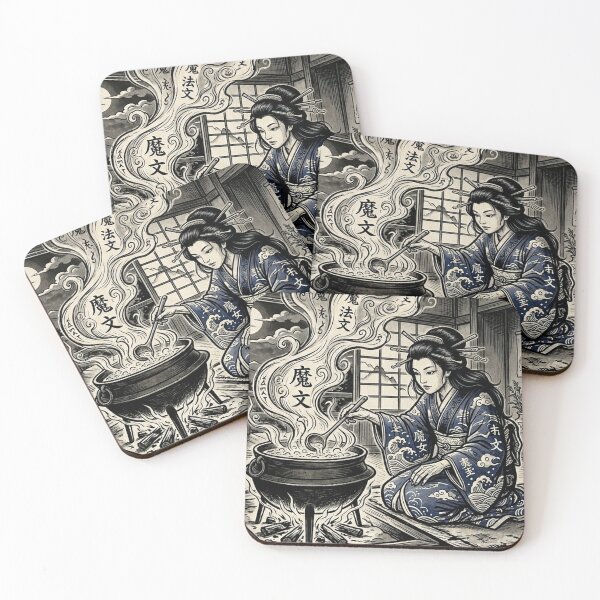Item preview, Moonlight Spell: Young Witch and Cat - Ukiyo-e Style designed and sold by FatalMiaoooo.