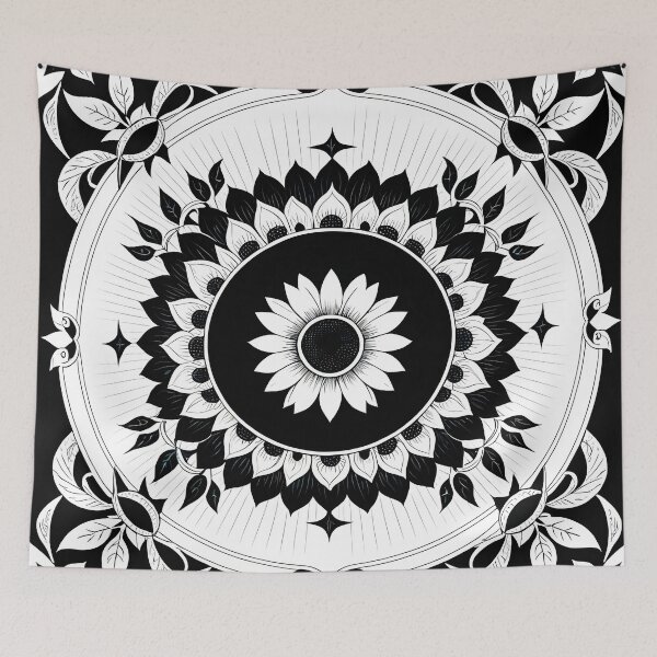 Item preview, Monochrome Flower Circle with Elegant Botanical Decorative Elements Design. designed and sold by MissYouONLY.
