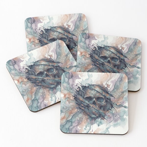 Item preview, Edgy Torn Blue Skull Watercolor Drawing designed and sold by MarCinu Art.