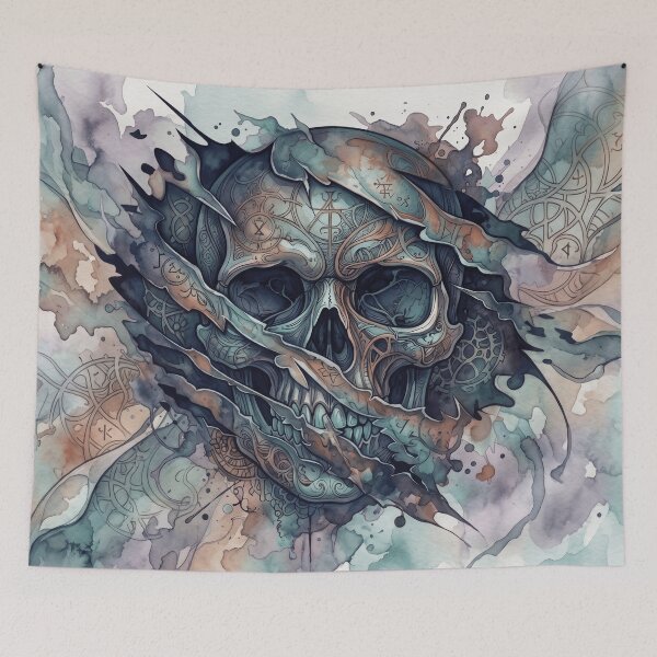Item preview, Edgy Torn Blue Skull Watercolor Drawing designed and sold by MarCinu Art.