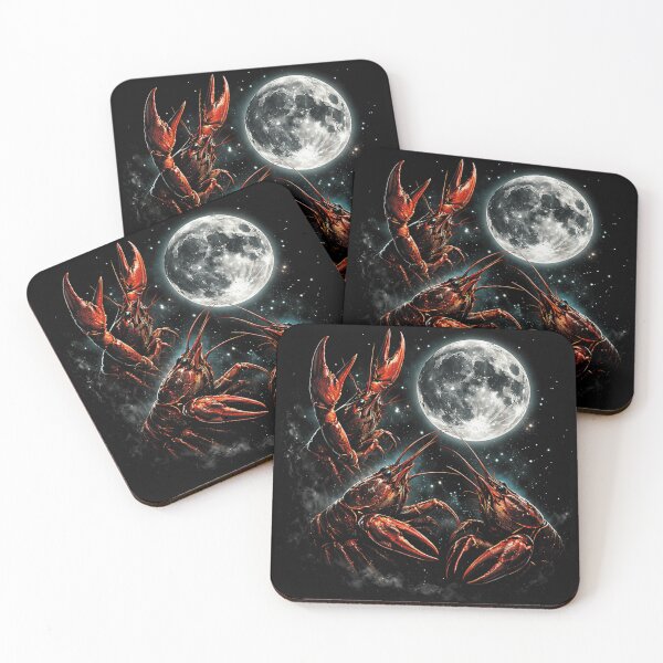Item preview, Three Red Crawfish Under Full Moon Night Space Galaxy Seafood Art Poster designed and sold by LittleNhutton.