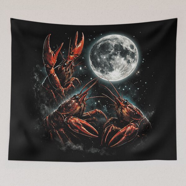 Item preview, Three Red Crawfish Under Full Moon Night Space Galaxy Seafood Art Poster designed and sold by LittleNhutton.