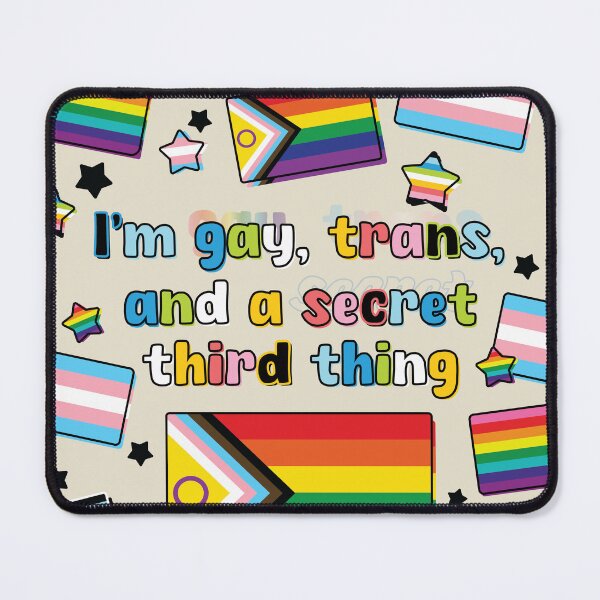 Item preview, I'm gay, trans, and a secret third thing stamp [queer] designed and sold by deadbeatprince-typography.