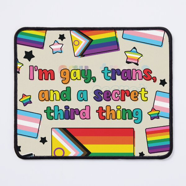 Item preview, I'm gay, trans, and a secret third thing stamp [rainbow] designed and sold by deadbeatprince-typography.