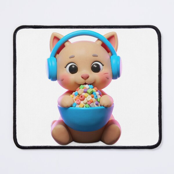 Item preview, Kawaii Cat with Headphones Munching Colorful Halo Halo designed and sold by Paws & Pixels by Waters Chie.