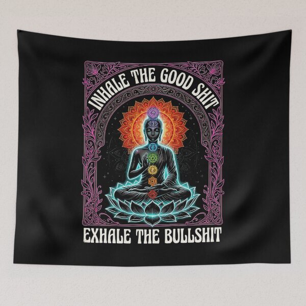 Item preview, Inhale The Good Exhale The Bad Funny Chakra Buddha Lotus Neon Yoga Boho designed and sold by graphixpolash.