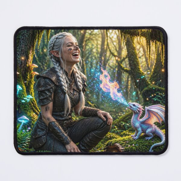 Item preview, Cute Baby Dragon & Elf Girl | Magical Forest Fantasy Art designed and sold by DrakariArt.