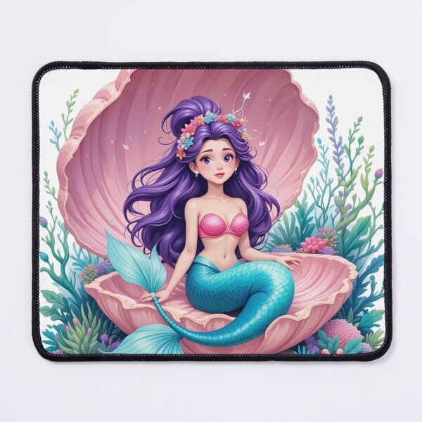 Item preview, Kawaii Pastel Mermaid in Pink Seashell – Cute Anime Ocean Art designed and sold by VineVibe16Studio.