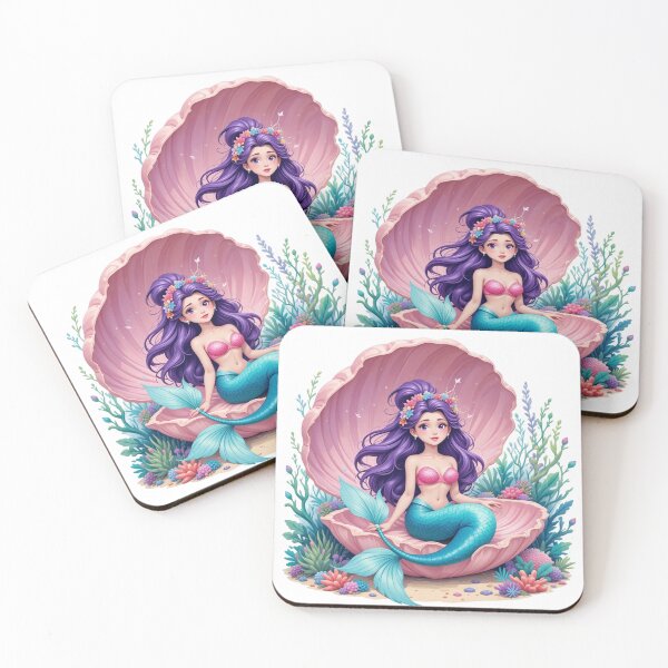 Item preview, Kawaii Pastel Mermaid in Pink Seashell – Cute Anime Ocean Art designed and sold by VineVibe16Studio.
