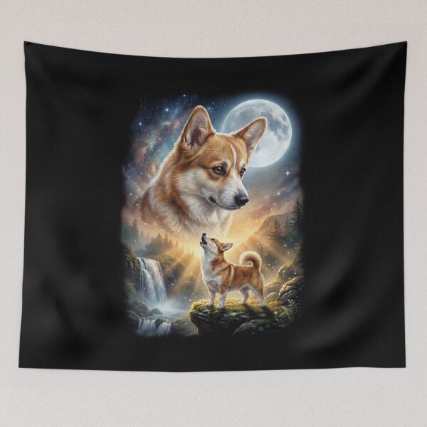 Artikelvorschau, Pembroke Welsh Corgi Howling Moon Art Dog Lover entworfen und verkauft von DoodleTortle.