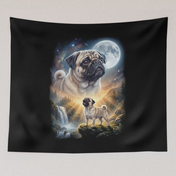 Item preview, Pug Howling Moon Art Dog Lover designed and sold by DoodleTortle.