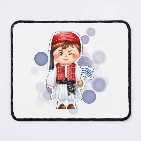 Item preview, Greek Boy in Traditional Clothing Holding Greece Flag Design designed and sold by iamKRUK.