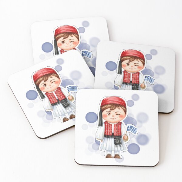 Item preview, Greek Boy in Traditional Clothing Holding Greece Flag Design designed and sold by iamKRUK.