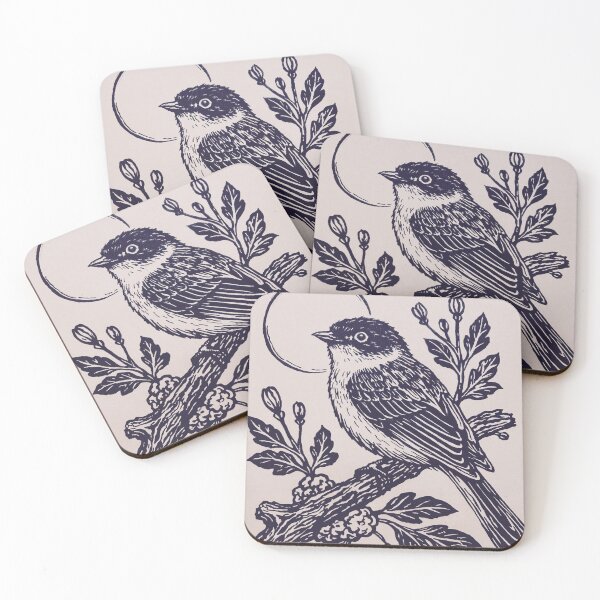 Item preview, Eastern Phoebe - Black & White Linocut Design designed and sold by Paintings by Emi.