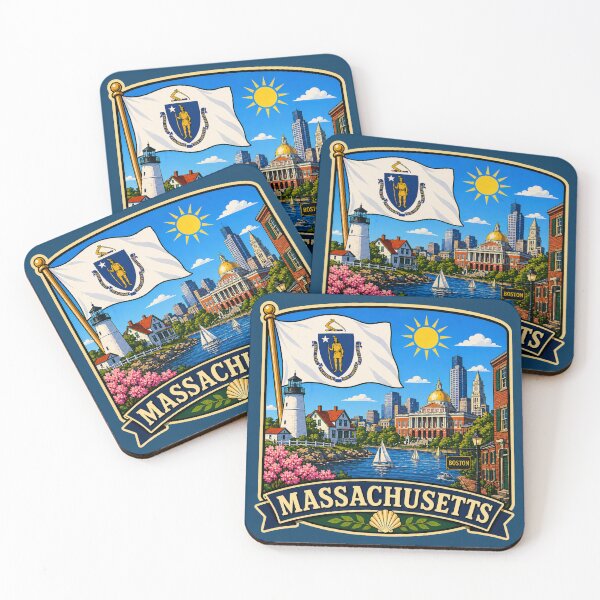 Item preview, Massachusetts - Flag, Boston Harbor and Lighthouse designed and sold by Myra365Art.