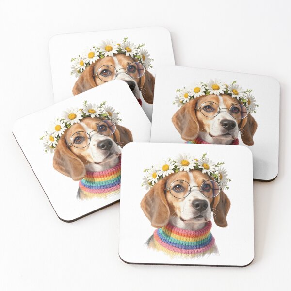 Item preview, Beagle Hippie Dog Portrait – Flower Crown Puppy with Glasses & Rainbow Sweater Cute Pet Art designed and sold by Fur Honcho.
