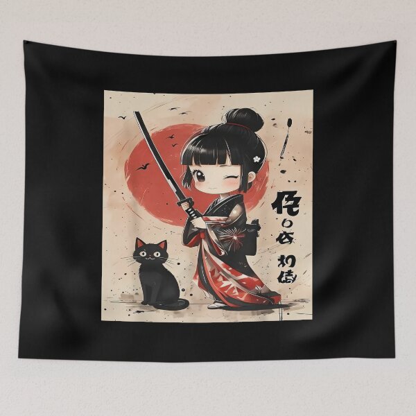 Item preview, Anime Samurai Cat Girl Cute Japanese Manga designed and sold by Tanjaberto.