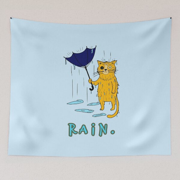 Item preview, Ginger Cat with Broken Umbrella Rain Illustration  designed and sold by LeshanArt.