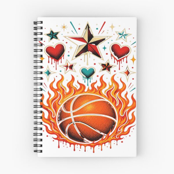 Item preview, Flaming Basketball Stars & Hearts Retro Tattoo Aesthetic  designed and sold by ActOnyx Designs.