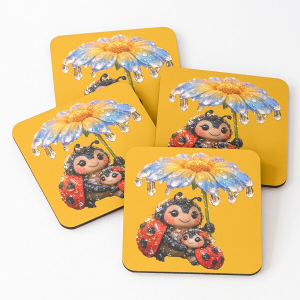 Item preview, Cute Ladybug Family under Flower Umbrella - Whimsical Nature Art designed and sold by Art-Inspir-AI.