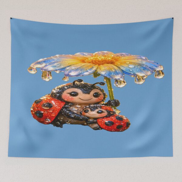 Item preview, Cute Ladybug Family under Flower Umbrella - Whimsical Nature Art designed and sold by Art-Inspir-AI.