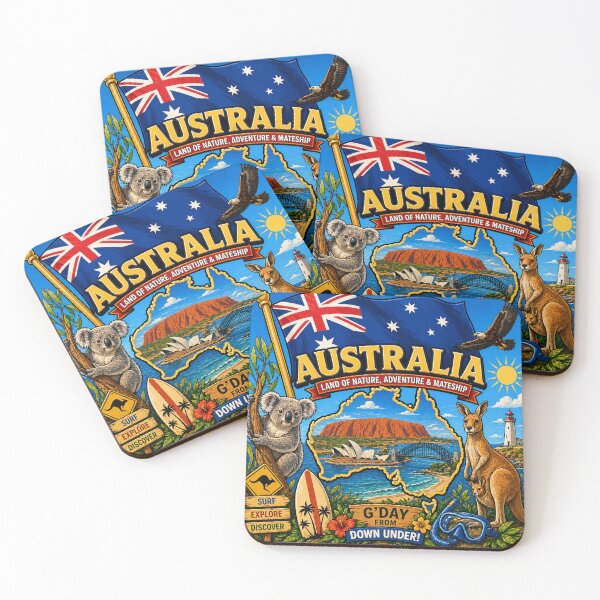 Item preview, Australia Flag with Sydney and Outback Icons designed and sold by Myra365Art.