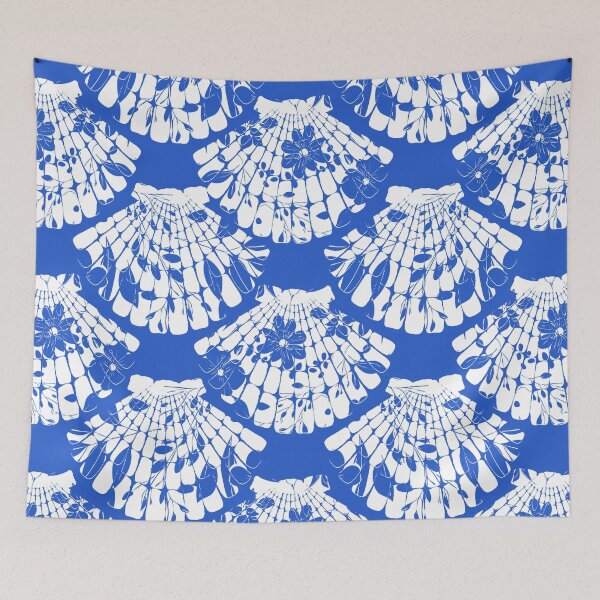 Item preview, Blue Seashell with Florals on White designed and sold by ArtyFridgees.