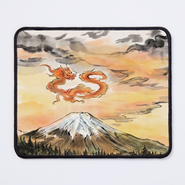 Item preview, Japanese Dragon Over Mount Fuji: Sumi-e Watercolor Art designed and sold by MalisoStickers.
